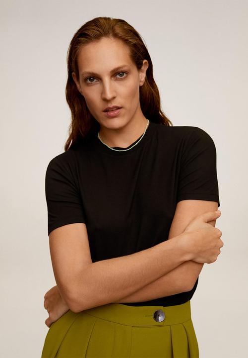 MANGO - T-shirt ribor - black