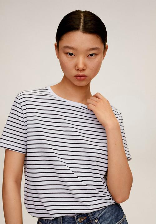 MANGO - T-shirt chalaok - navy & white