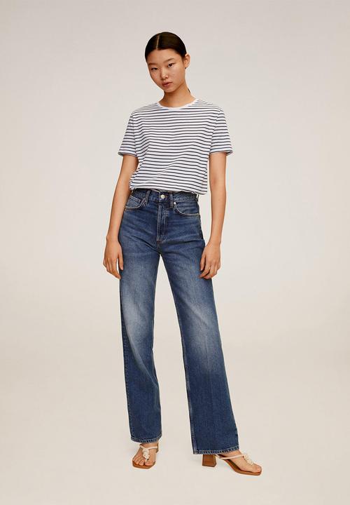 MANGO - T-shirt chalaok - navy & white