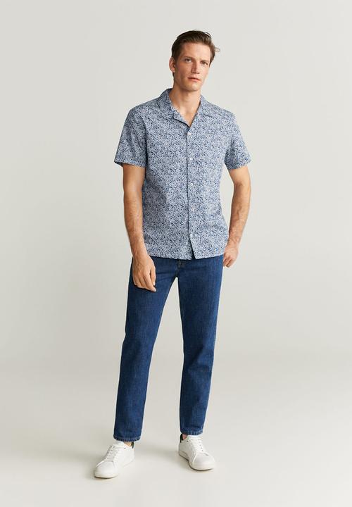 MANGO - Leaf -h shirt - navy