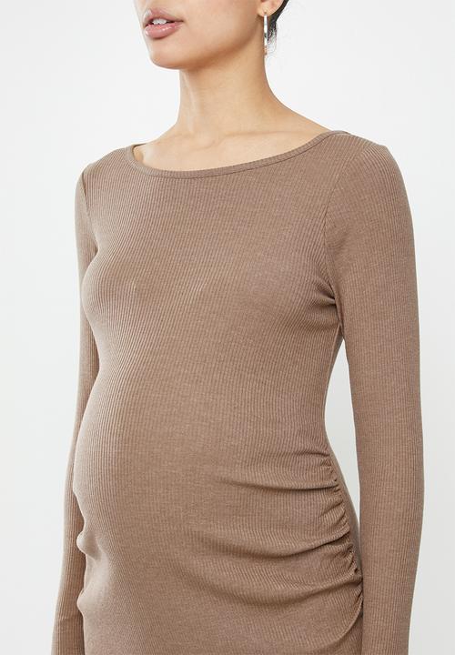 Cotton On - Maternity lettuce edge long sleeve dress - acorn