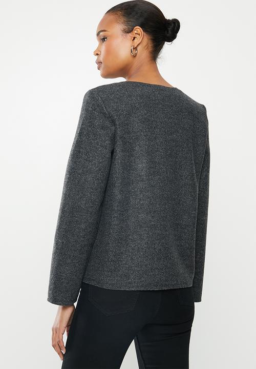 edit - Boxy button melton jacket - charcoal