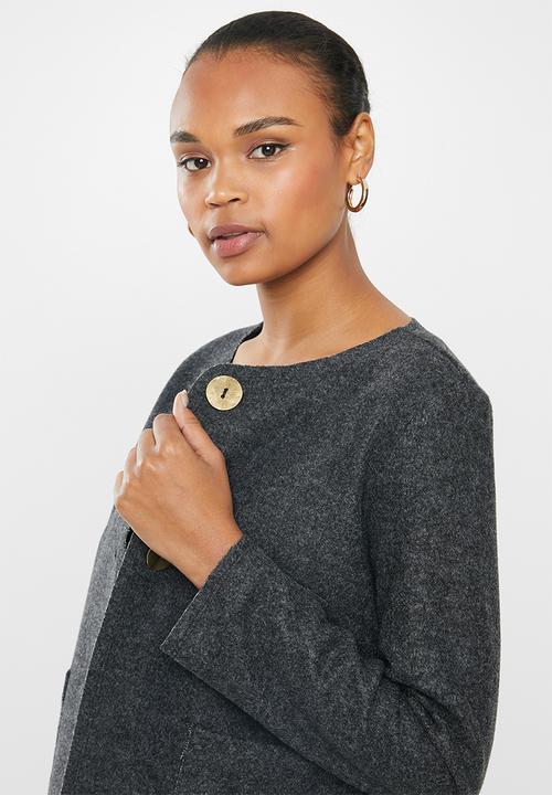 edit - Boxy button melton jacket - charcoal