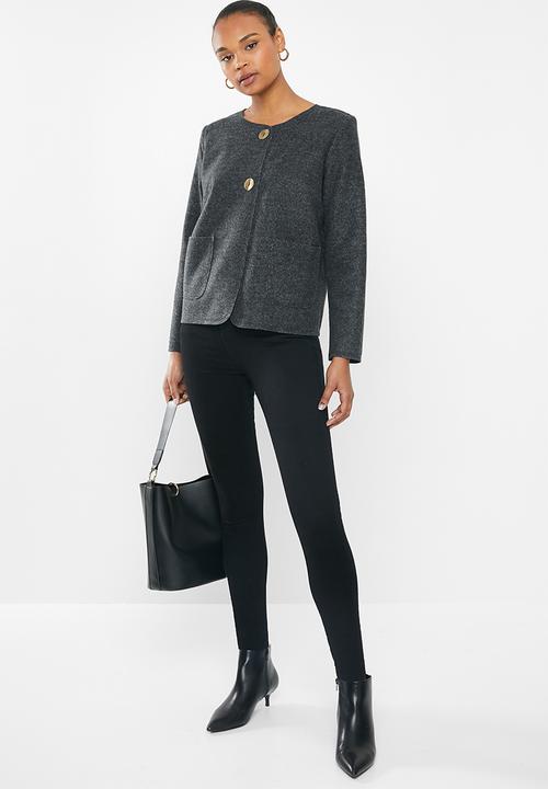 edit - Boxy button melton jacket - charcoal