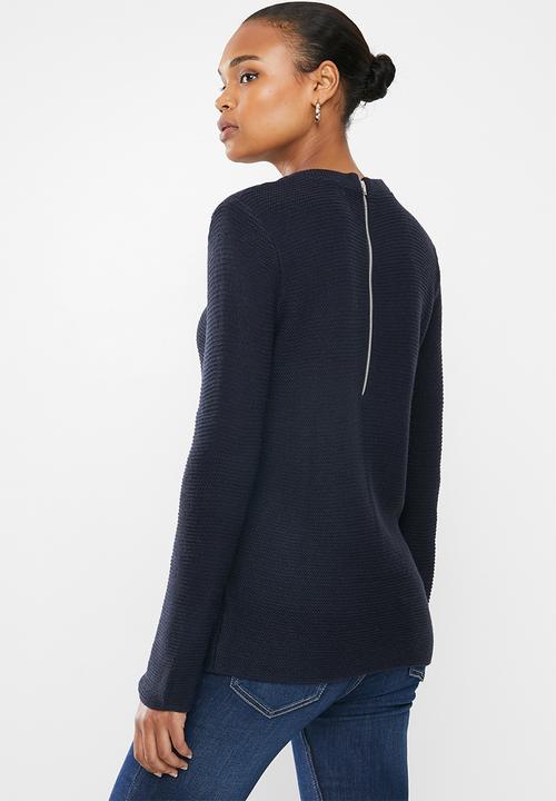 edit - Back zip crew neck jersey - navy