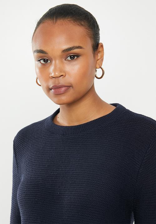 edit - Back zip crew neck jersey - navy