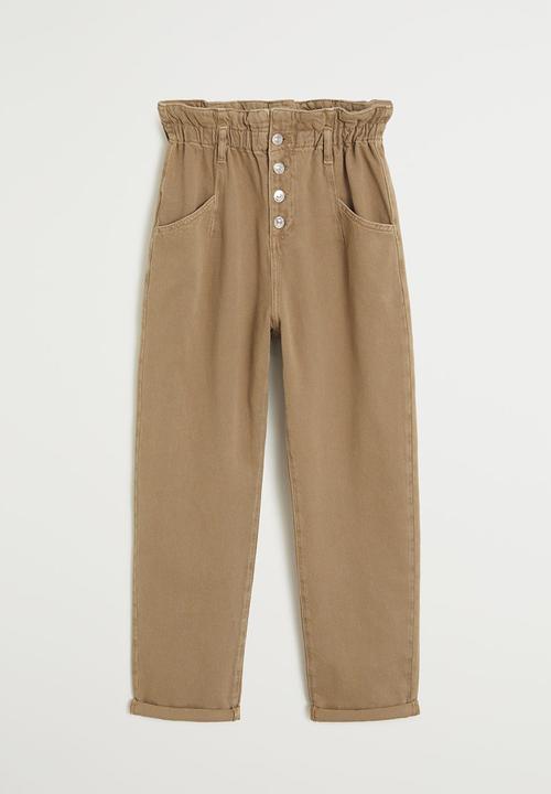 MANGO - Paperbag jeans - brown