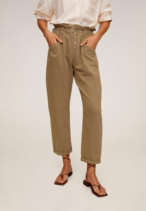 MANGO - Paperbag jeans - brown