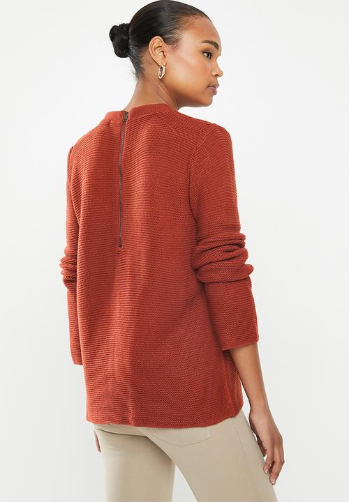 edit - Back zip crew neck jersey - rust