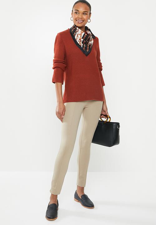 edit - Back zip crew neck jersey - rust