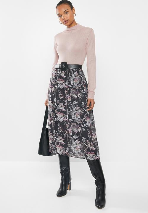 edit - Chiffon midi skirt - black