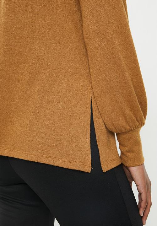 edit - Balloon sleeve turtle neck relaxed tee - tobacco