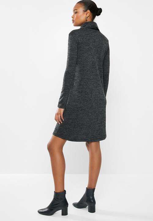 edit - Cowl neck fit & flare dress - black