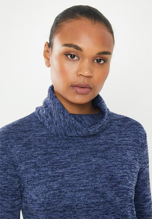 edit - Cowl neck fit & flare dress - navy
