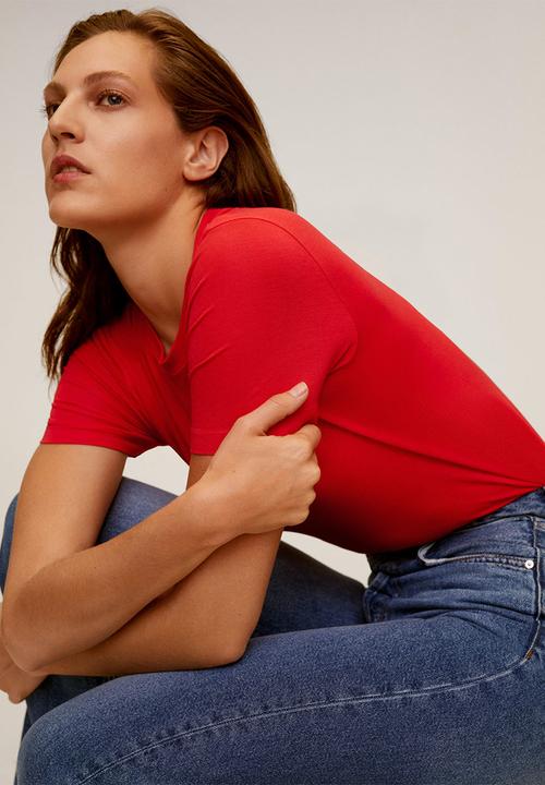 MANGO - T-shirt ribor - red
