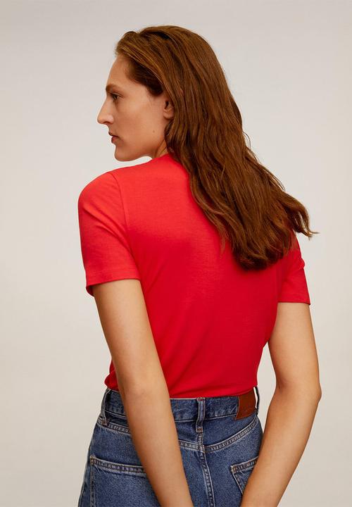 MANGO - T-shirt ribor - red