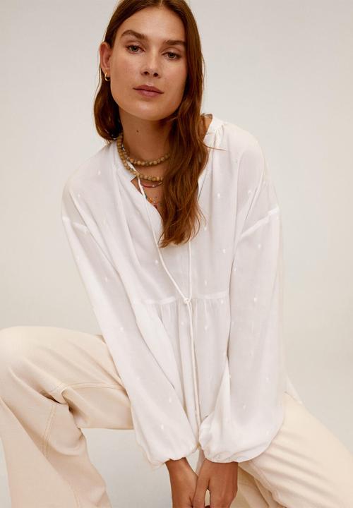 MANGO - Blouse feather - white