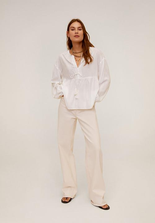 MANGO - Blouse feather - white