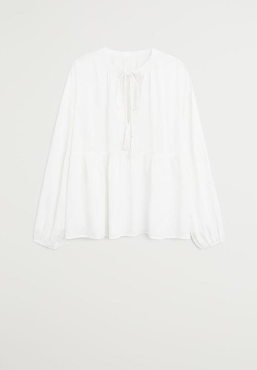 MANGO - Blouse feather - white