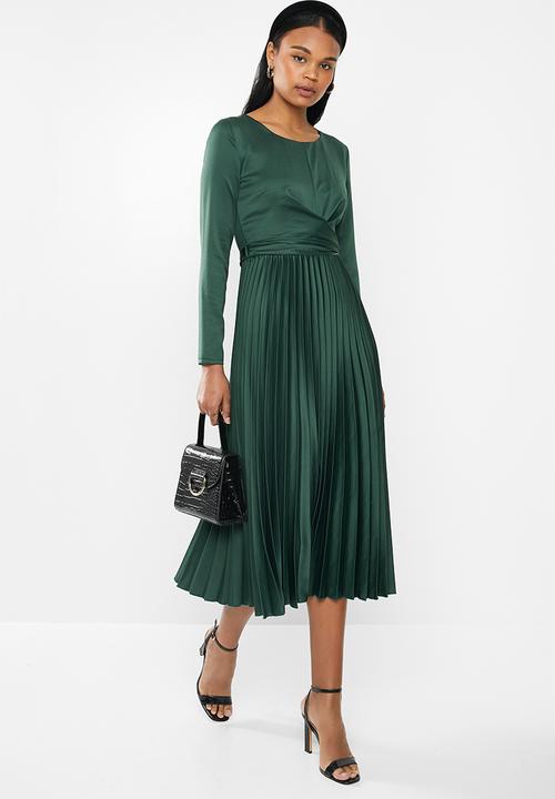 MILLA - Pleated wrap midi dress - green