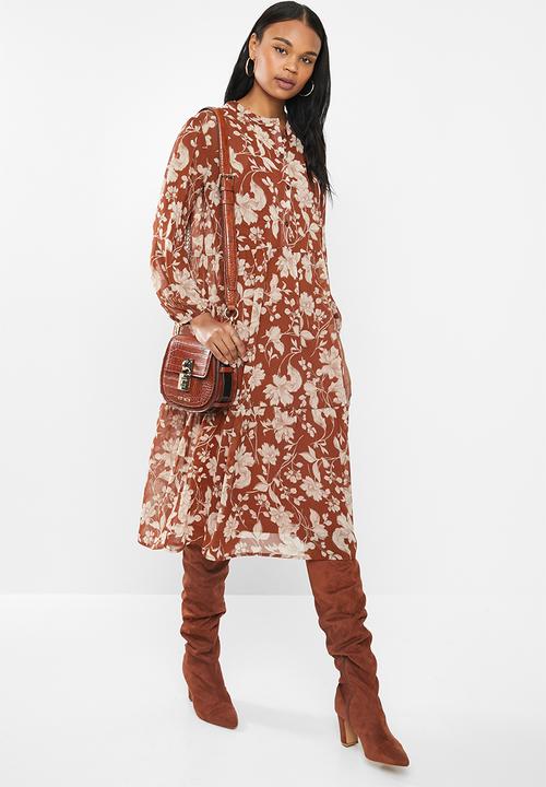 MILLA - Tiered button down dress - rust 