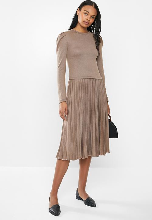MILLA - Pleated knit skirt - brown