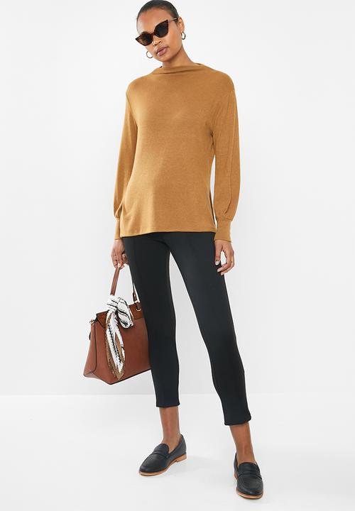 edit - Balloon sleeve turtle neck relaxed tee - tobacco