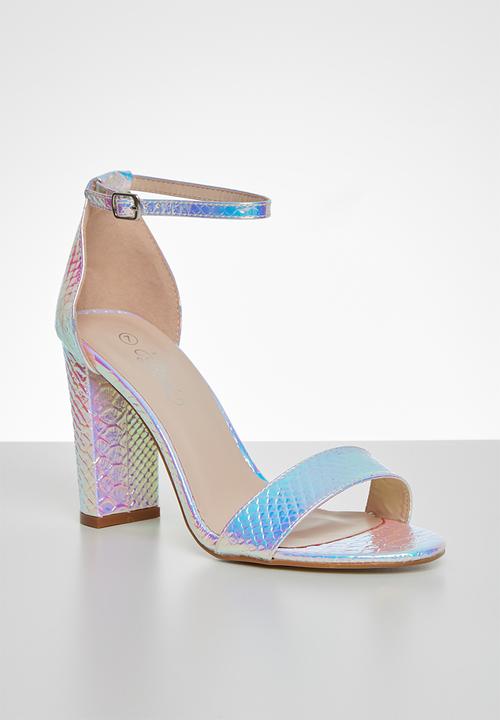 white iridescent heels