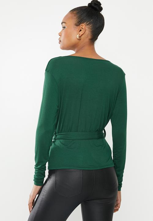 Missguided - Wrap front peplum top - bottle green