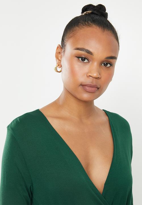 Missguided - Wrap front peplum top - bottle green