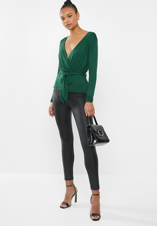 Missguided - Wrap front peplum top - bottle green