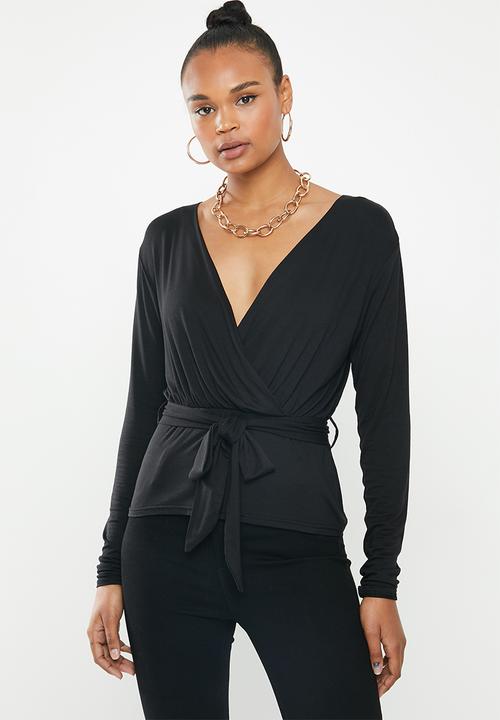 black wrap peplum top