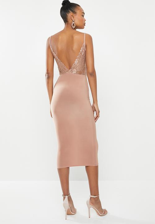 Missguided - Slinky lace back midi dress - neutral