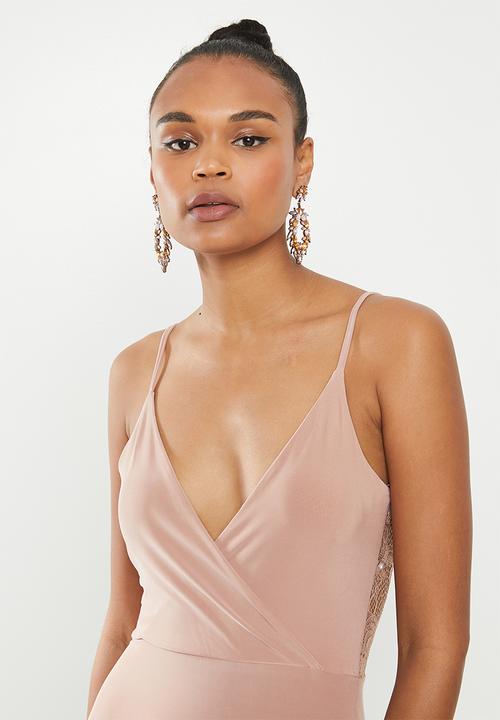 Missguided - Slinky lace back midi dress - neutral
