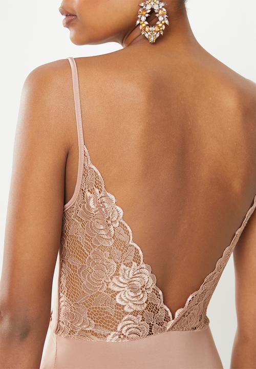 Missguided - Slinky lace back midi dress - neutral
