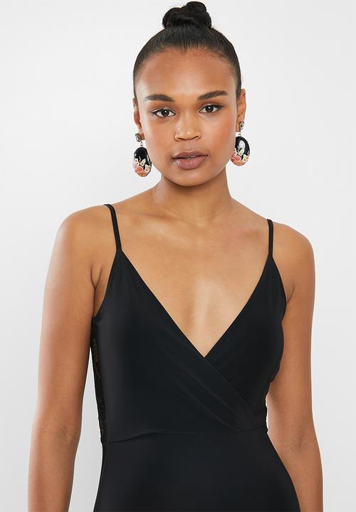 Missguided - Slinky lace back midi dress - black