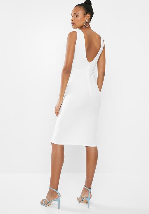 Missguided - V-bar plunge midi dress - white
