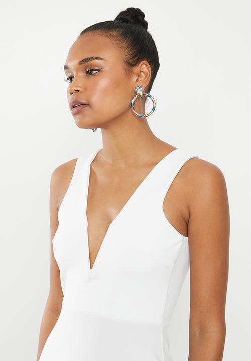 Missguided - V-bar plunge midi dress - white