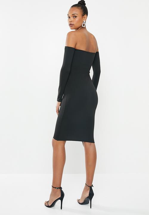 Missguided - Bardot V-bar bodycon dress - black
