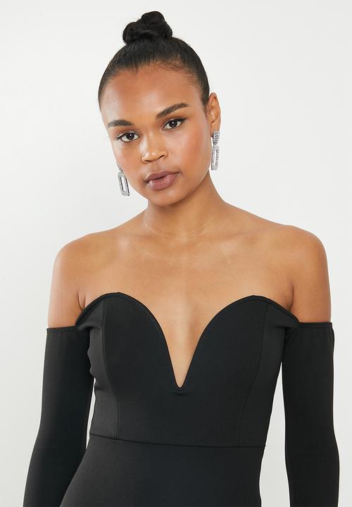 Missguided - Bardot V-bar bodycon dress - black