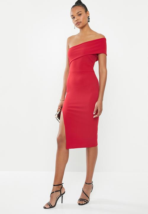 Missguided - One shoulder midi dress - red