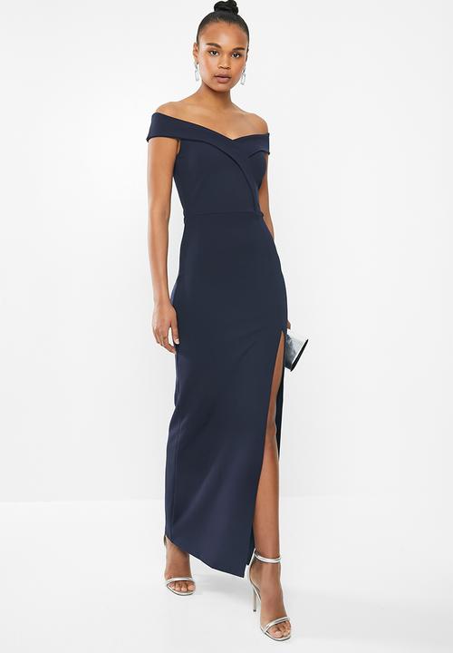 Missguided - Off shoulder twist front detail maxi - navy