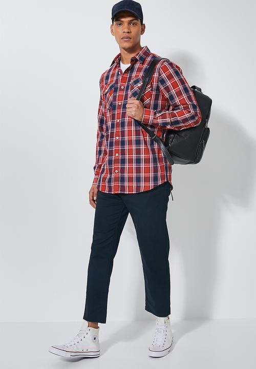 Superbalist - Barber regular fit long sleeve shirt - red & navy 