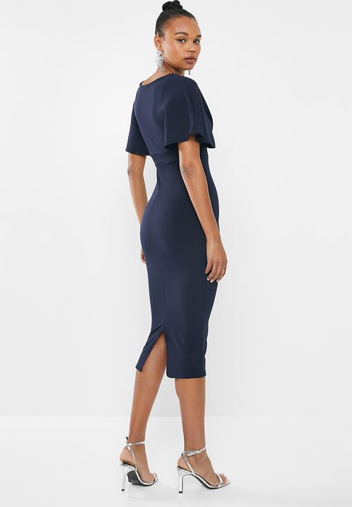 Missguided - Wrap kimono midi dress - navy