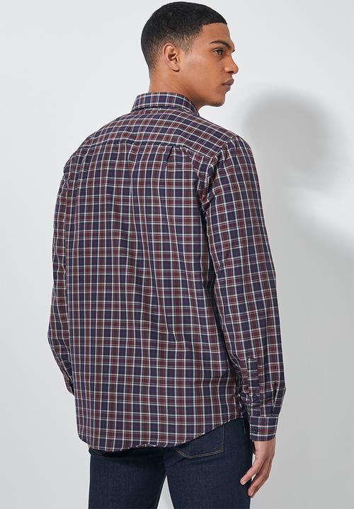 Superbalist - Barber regular fit long sleeve shirt - navy & burgundy