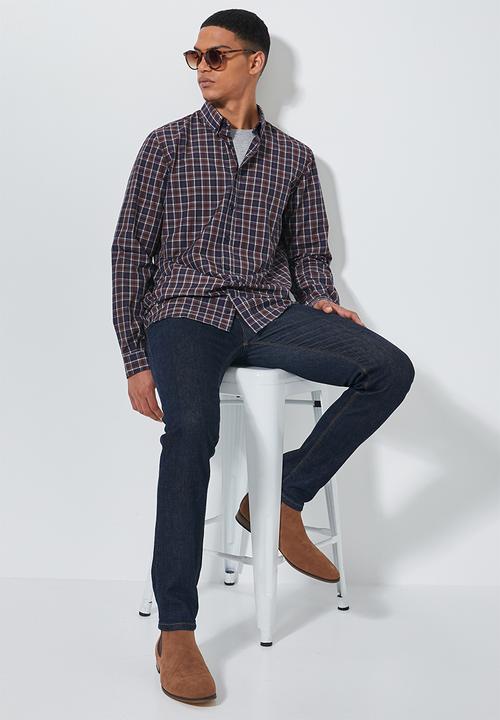 Superbalist - Barber regular fit long sleeve shirt - navy & burgundy