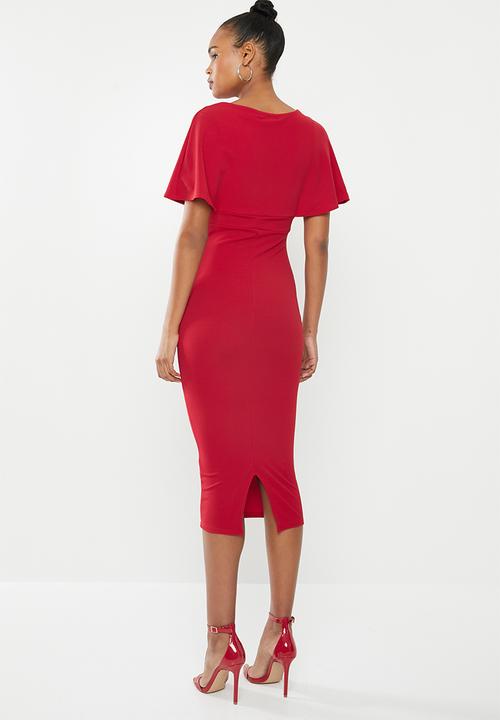 Missguided - Wrap kimono midi dress - red