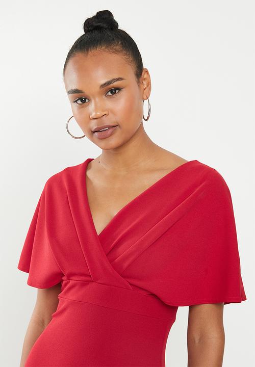 Missguided - Wrap kimono midi dress - red