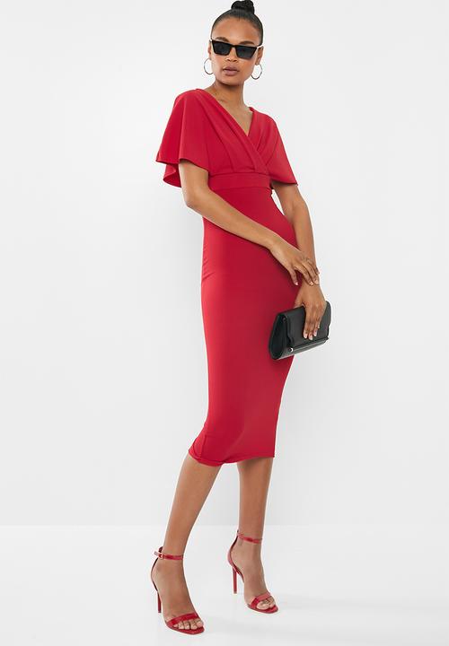 Missguided - Wrap kimono midi dress - red