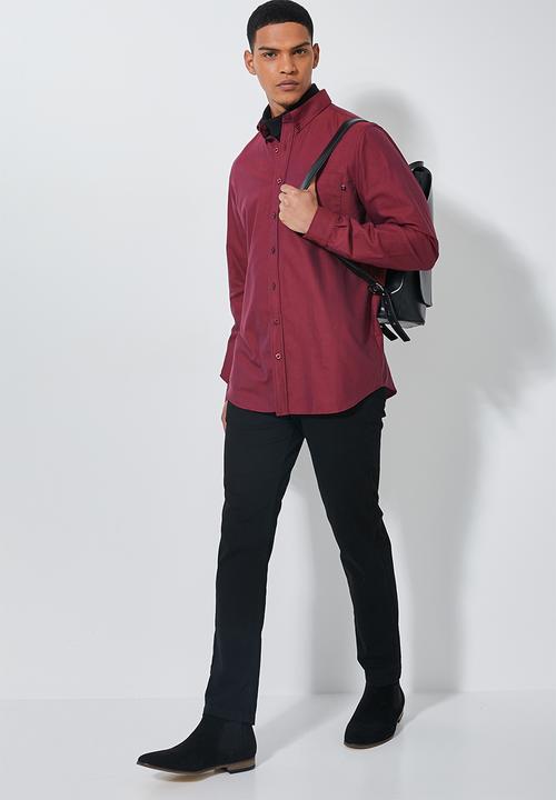 Superbalist - Barber regular fit long sleeve oxford shirt - burgundy